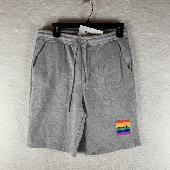 Hurley Shorts Men's Small Gray Cotton Pride Square Fleece Drawstring Waist‎ 6891 - Picture 1 of 10